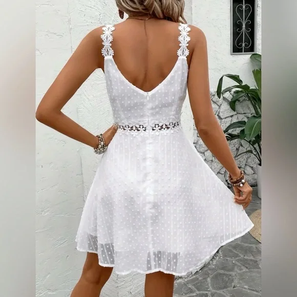 Chic White Lace Mini Dress - Picture 2 of 4